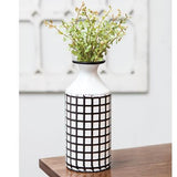 Farmhouse Check Enamel Vase - 3-1/2" Dia x 8-1/2"H