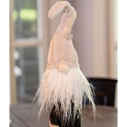 *Bottle Topper Plush Beige Gnome w/Ribbed Hat