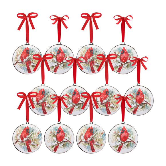 Cardinal and Pine Ornament (Set of 12) 5.75