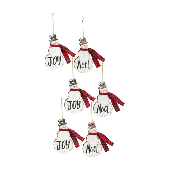 Joy and Noel Snowman Ornament (Set of 6) 7.25