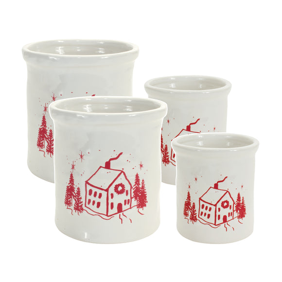 Crock w/House (Set of 4) 4