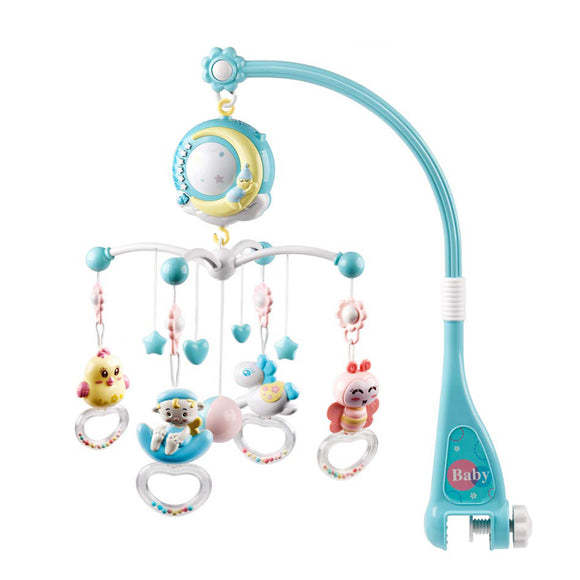 Baby Musical Crib Bed Bell Rotating Mobile Star Projection Nursery Light Baby Rattle Toy w/ Music Box Remote Control