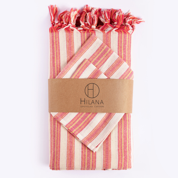 Andana Striped Tablecloth Set 95x71 Pink