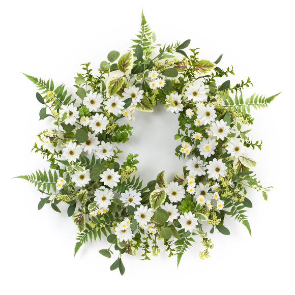 Mixed Foliage and Daisy Wreath 22.5