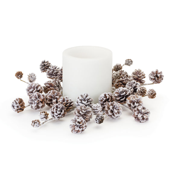Snowy Pine Cone Candle Ring (Set of 2) 16.25