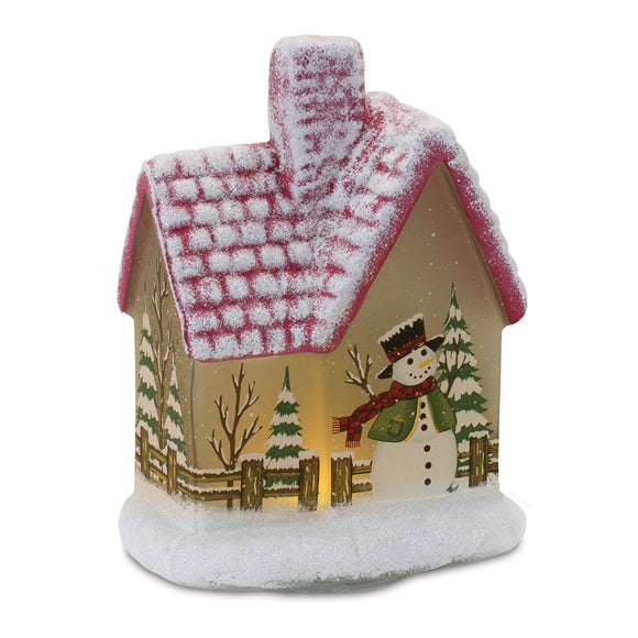 LED House w/Snowman (Set of 2) 7.5