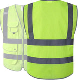9 Pockets High Visibility Yellow Safety Vest for Men and Women, Hi-Vis Reflective Vests with Zipper Front, Meet ANSI/ISEA Class 2 Type R(159-Yellow L)