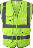 9 Pockets High Visibility Yellow Safety Vest for Men and Women, Hi-Vis Reflective Vests with Zipper Front, Meet ANSI/ISEA Class 2 Type R(159-Yellow L)