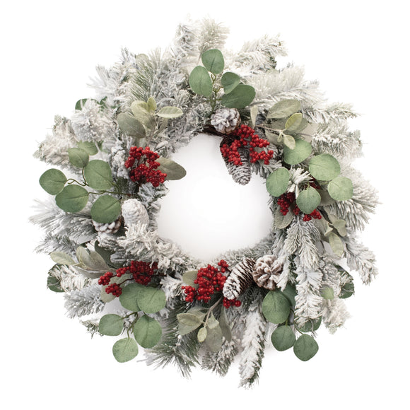 Flocked Pine and Berry Wreath 28