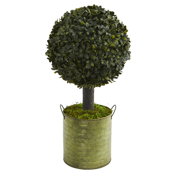 1.5’ Boxwood Ball Topiary Artificial Tree In Green Tin (Indoor/Outdoor)