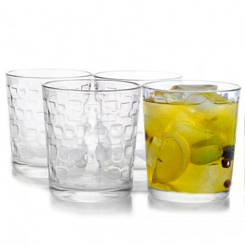 Home Great Foundations 4-Piece 13 oz. Double Old Fashion Glass Set, Square Pattern