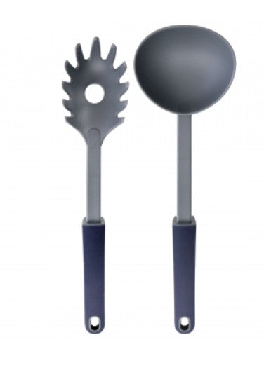 2 Piece Ladle and Pasta Server Utensil Set in Navy Blue
