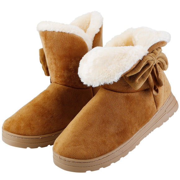 Women Ladies Snow Boots Super Soft Fabric Mid-Calf Winter Shoes Thickened Plush Warm Lining Shoes w/ Anti-slip Rubber Base Bowknot