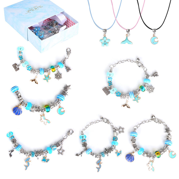 66Pcs Charm Bracelet Making Kit Kids\' Jewelry Necklace Making Kits Colorful DIY Charm Beads Pendant Set Jewelry Decor Supplies with Gift Box for 5-12