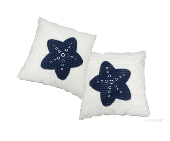 White Pillow - Blue Star - set of 2