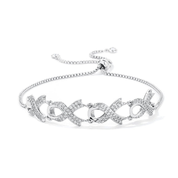 Rhodium Plated Pave CZ Ribbon Bracelet