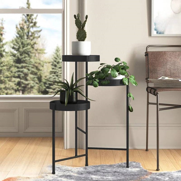Modern Black Metal 3-Tier Flower Pot Plant Stand