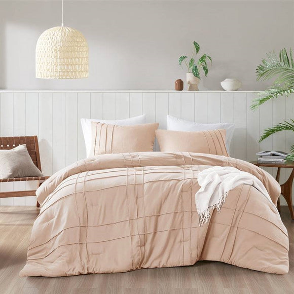 Twin/Twin XL Microfiber Pleated Soft Washed Comforter Set Pink
