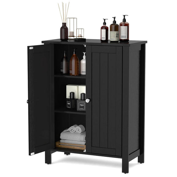 Bathroom Storage Cabinet with Adjustable Shelves in Black Wood Finish
