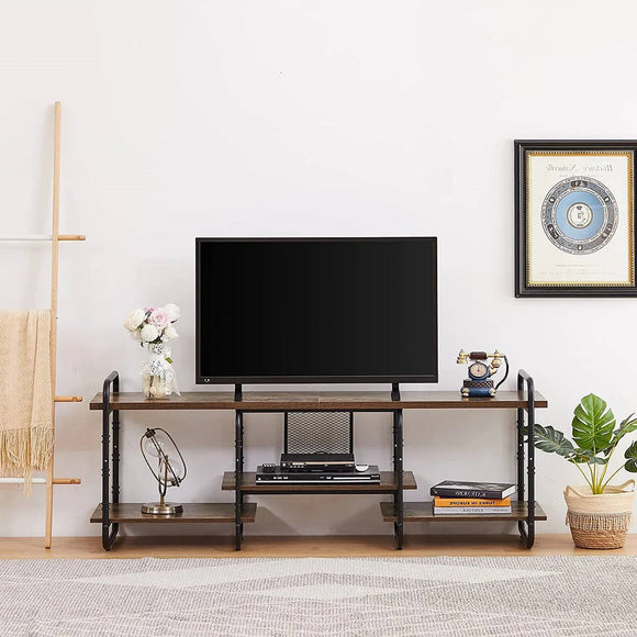 Modern Industrial Metal Wood Entertainment Center TV Stand for TV up to 60-inch