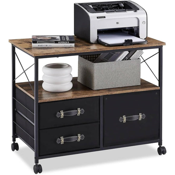 Modern Metal Wood Mobile Printer Stand Filing Cabinet with Locking Wheels