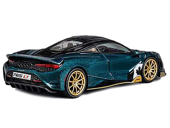 McLaren 765LT Racing Green Metallic with Black Top and Extra Wheels 1/64 Diecast Model Car by CM Models