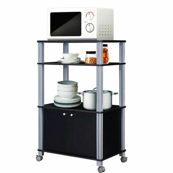 Modern 3-Shelf Kitchen BakerÆs Rack Cart on Wheels in Black Wood Finish