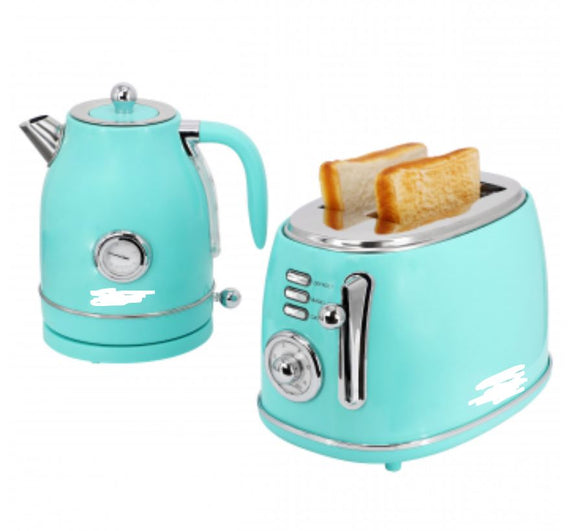 1.8 Quart Electric Tea Kettle and 2 Slice Toaster Combo in Turquoise