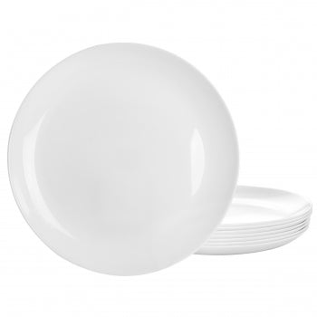 Ultra 8 Piece Break-Resistant Tempered Opal Glass Dinner Plate Set in White