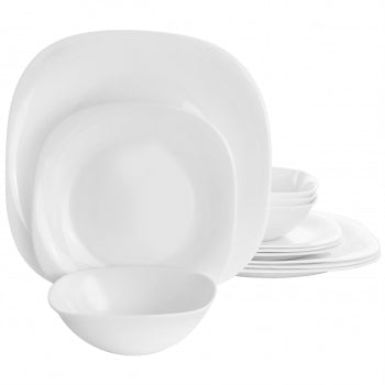 Ultra by 12 Piece Tempered Opal Glass Dinnerware Set in White