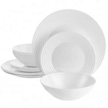 Ultra Patio 12 Piece Tempered Opal Glass Dinnerware Set in White