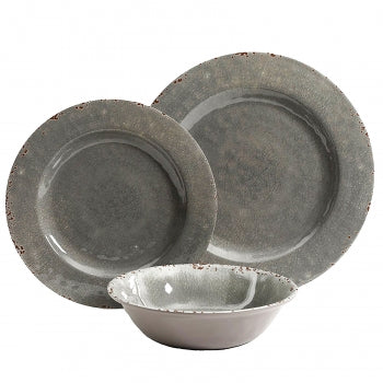 Studio California 12 Piece Dinnerware Set in  Gray Crackle Look Decal