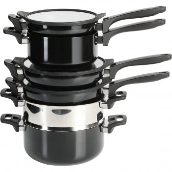 Elite 9 Piece Nonstick Aluminum Stackable Cookware Set in Black