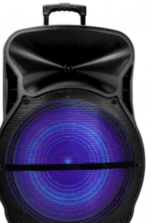 Sound 18 Inch Bluetooth Portable Rechargeable Party Speaker with Sound Reactive LED Party Lights, USB/SD, Microphone/Guitar Inputs and FM Radio