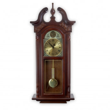 Collection 38 Inch Chiming Pendulum Wall Clock in Cherry Oak Finish