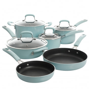 Elite 10 Piece Nonstick Aluminum Cookware Set in Glacier Blue