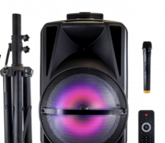 Sound 12 Inch Bluetooth Rechargeable Portable PA Party Speaker with Reactive LED Lights and Stand