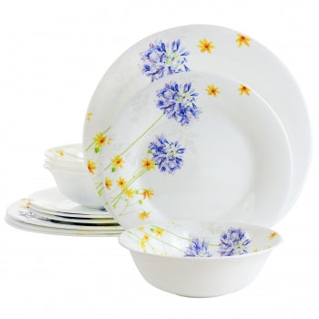 Ultra Violet Floral 12 Piece Tempered Opal Glass Dinnerware Set