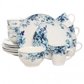 Traditional Blue Rose 16 Piece Dinnerware Set