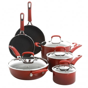 10 Piece Nonstick Aluminum Cookware Set in Red Gradient