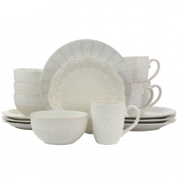 White 16 Piece Luxurious Stoneware Dinnerware with Complete Setting for 4