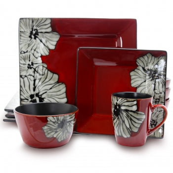 Winter Bloom 16 Piece Square Stoneware Dinnerware Set