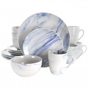 Fine Marble 16 Piece Stoneware Dinnerware Set in Blue and White