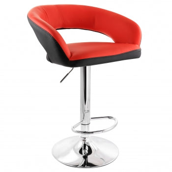 Adjustable Faux Leather Open Back Bar Stool in Red and Black