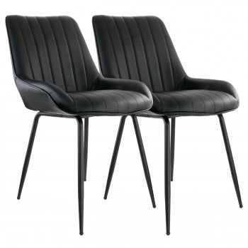 2 Piece Faux Leather Tufted Chair in Black with Black Metal Legs