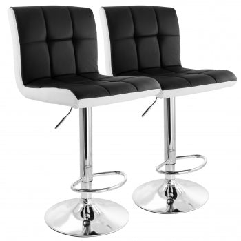 2 Piece Faux Leather Tufted Bar Stool in Black and White with Chrome Base