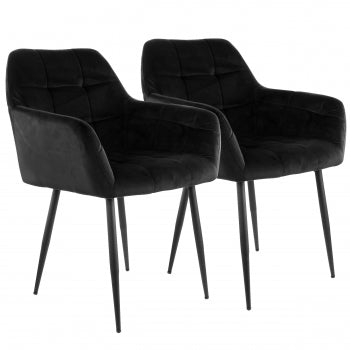2 Piece Velvet Tufted Accent Chair in Black with Black Metal Legs