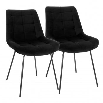 2 Piece Tufted Chair in Black with Metal Legs