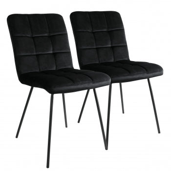 2 Piece Velvet Tufted Accent Chairs in Black with Black Metal Legs