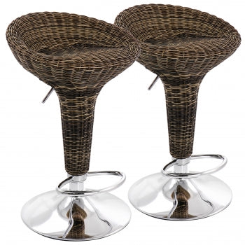 2 Piece Adjustable Backless Wicker Bar Stool in Brown with Chrome Base